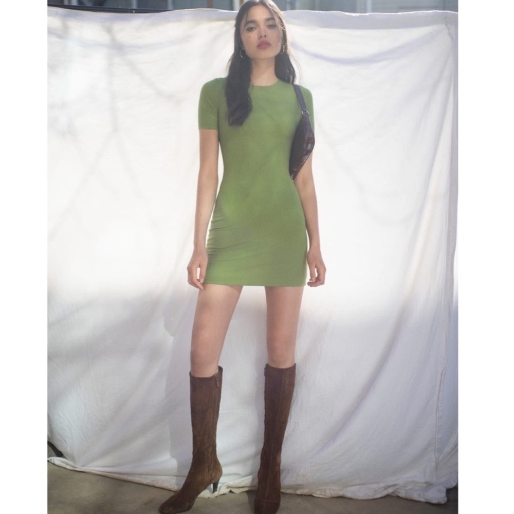Reformation Jeans Kendy Knit Dress Medium Ribbed Green Mini